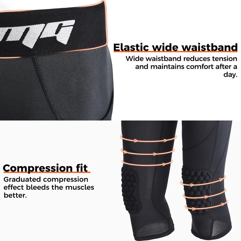 COOLOMG Basketball Pants with Knee Pads Kids 3/4 Compression Tights Black S - Image 5